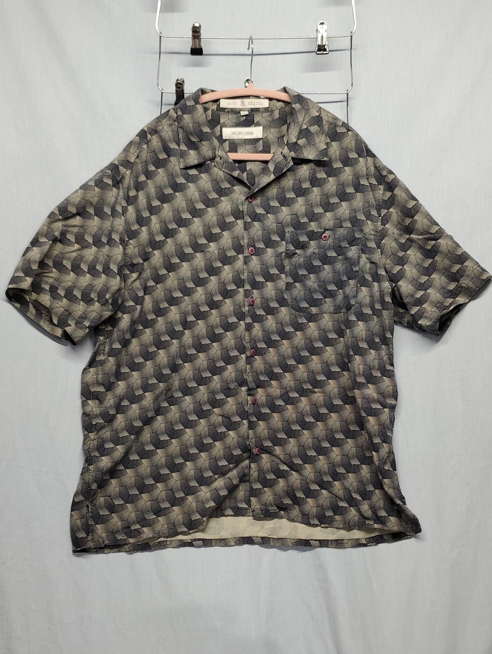 Men's Short-Sleeve Patterned Button-Up Shirt - Silk #396